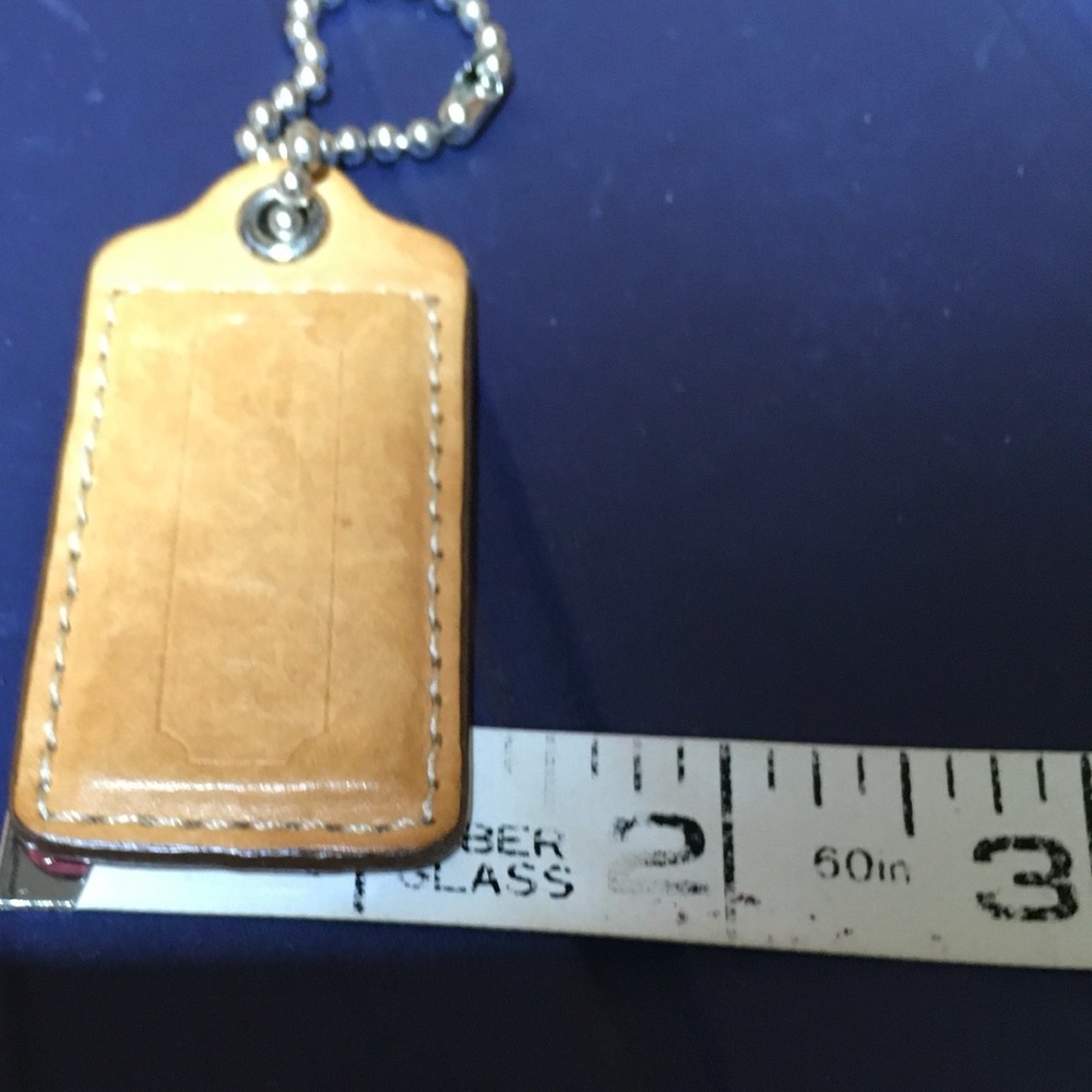 COACH Tan Leather KEY FOB Bag Charm Keychain Hang Tag 2.5” Long Pink Back